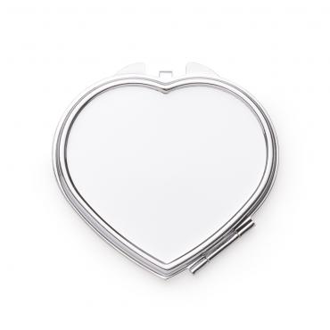 Espelho de metal duplo em formato coração com aumento
