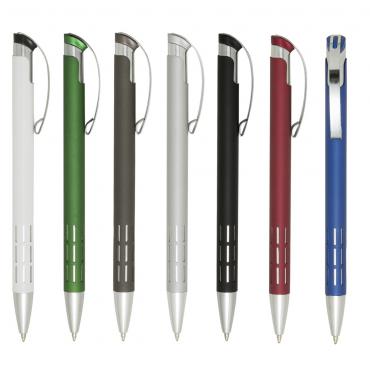 Caneta de metal inteira colorida com detalhes prata