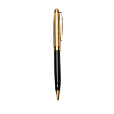 Caneta metal preto com detalhes dourado. 