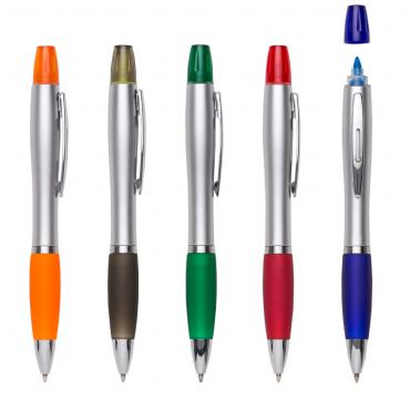 Caneta plástica com marca texto