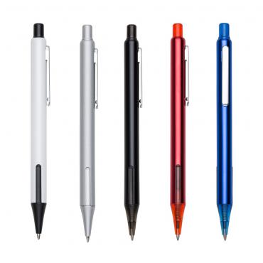 Caneta semi-metal inteira colorida com detalhe prata