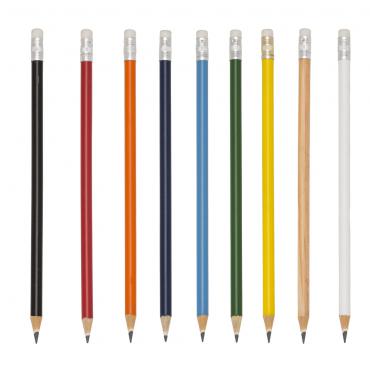 Lápis resinado colorido com borracha e grafite preto guarnição prateada. 